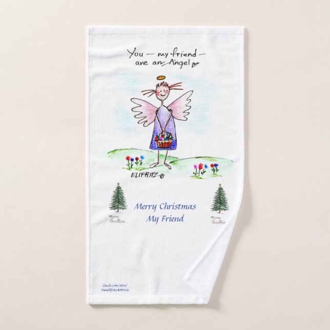 Christmas Purple Angel Drawing "You My Friend"    Hand Towel (Hand Towel)