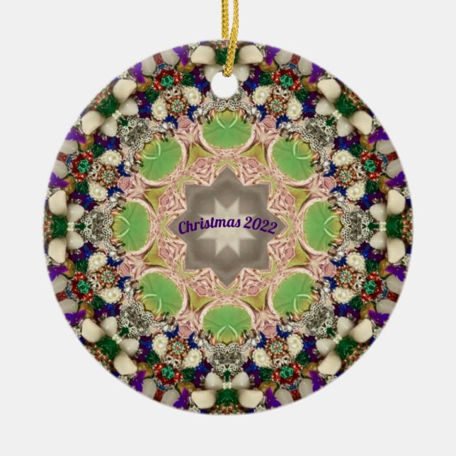 CHRISTMAS Purple Blue Green 2022 Ceramic Tree Decoration (Front)