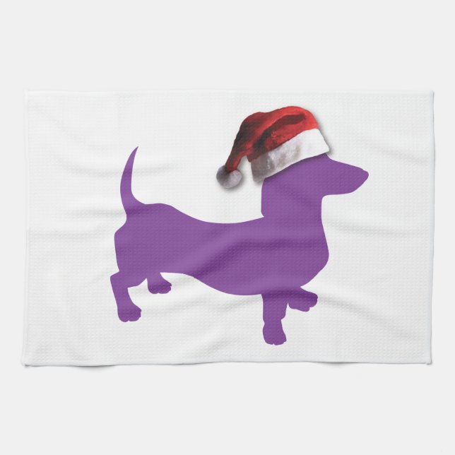 Christmas Purple Dachshund Tea Towel (Horizontal)