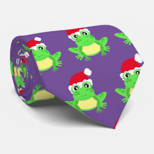 Christmas Purple Frog Santa Hat Pattern Novelty Tie