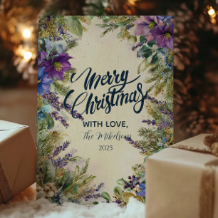 Christmas Purple Poinsettia Elegance Holiday Card