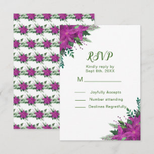 Christmas Purple Poinsettia Flowers Wedding RSVP Card