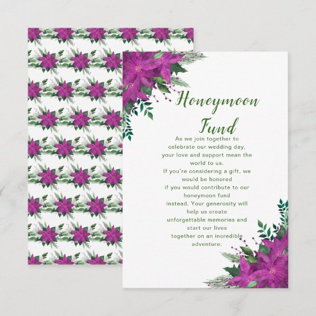 Christmas Purple Poinsettia Wedding Honeymoon Fund Enclosure Card (Front/Back)