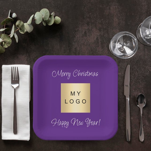 Christmas purplecafe bar business logo paper plate (Creator Uploaded)