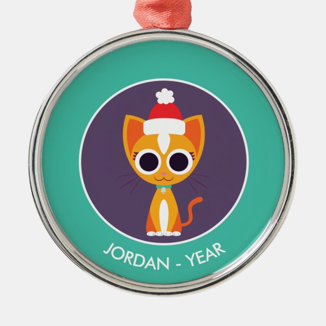 Christmas Purrl the Cat Metal Tree Decoration (Front)
