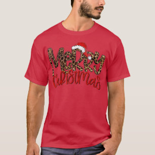 Christmas Pyjamas Leopard Red Plaid Merry Christm T-Shirt