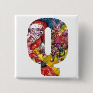 CHRISTMAS Q LETTER  / SANTA  WITH GIFTS MONOGRAM 15 CM SQUARE BADGE