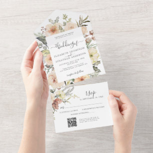 Christmas QR RSVP Winter Floral Woodland Wedding All In One Invitation