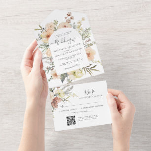 Christmas QR RSVP Woodland Winter Floral Wedding All In One Invitation