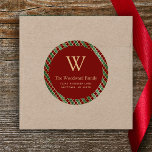 Christmas Quatrefoil Red Green Gold Address Classic Round Sticker<br><div class="desc">This elegant return address sticker features a burgundy red circle on a quatrefoil pattern background in burgundy,  green and gold. Personalise the design with your monogram initial and family name in gold serif font,  with your address below in sans serif.</div>