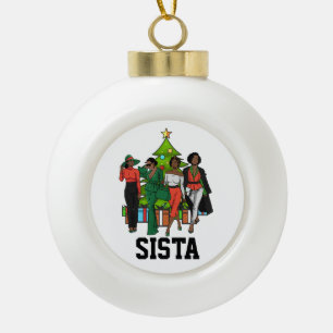 Christmas Queen Melanin Sista Black Girl Magic Fun Ceramic Ball Christmas Ornament