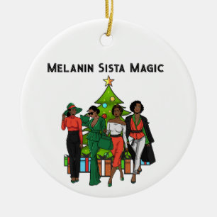 Christmas Queen Melanin Sista Black Girl Magic Fun Ceramic Tree Decoration