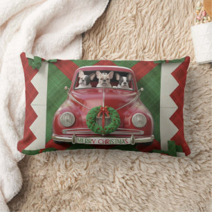  Christmas Quilt Art: Red Vintage Car with French  Lumbar Cushion
