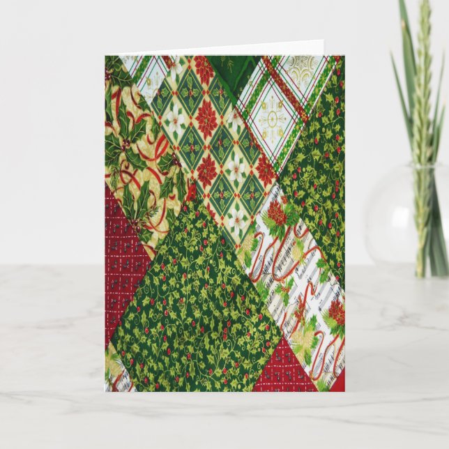 Christmas Quilt Background Holiday Card (Front)