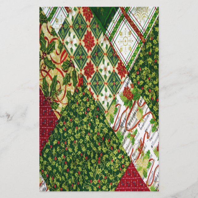 Christmas Quilt Background Stationery (Front)