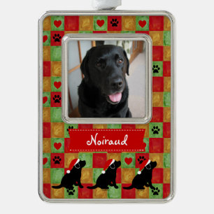 Christmas Quilt Black Labrador Puppy Silver Plated Framed Ornament
