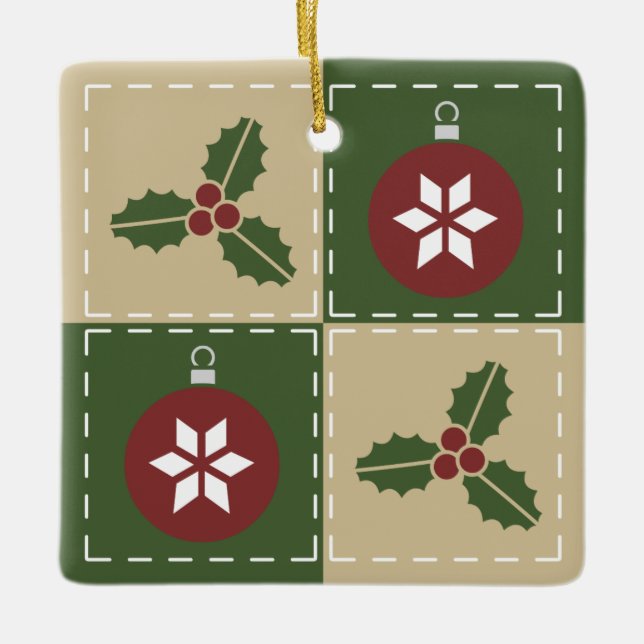 Christmas Quilt Ceramic Ornament (Front)