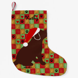 Christmas Quilt Chocolate Labrador Puppy Small Christmas Stocking