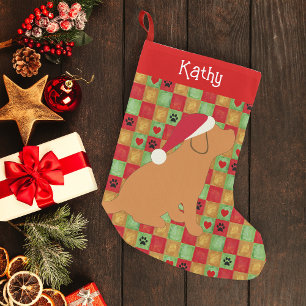Christmas Quilt Fox Red Labrador Puppy Small Christmas Stocking