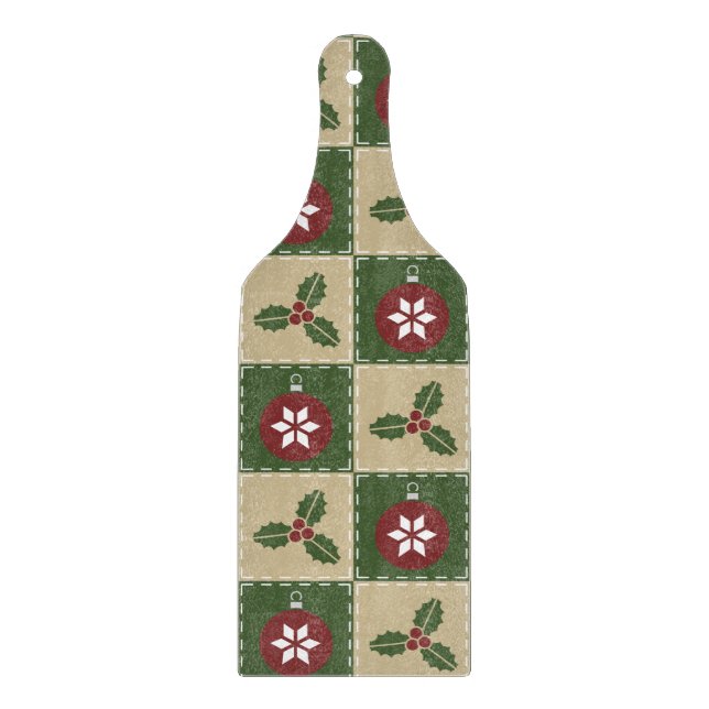 Christmas Quilt Glass Cutting Board (Front)