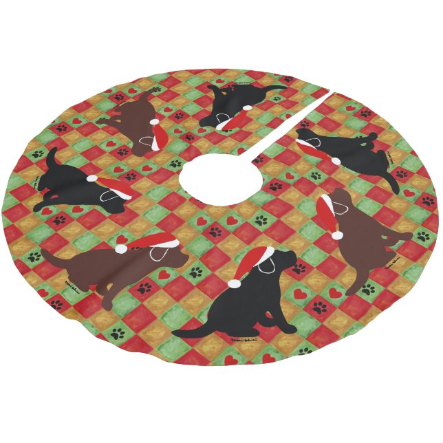 Christmas Quilt Labrador Puppies Brushed Polyester Tree Skirt (Angled)
