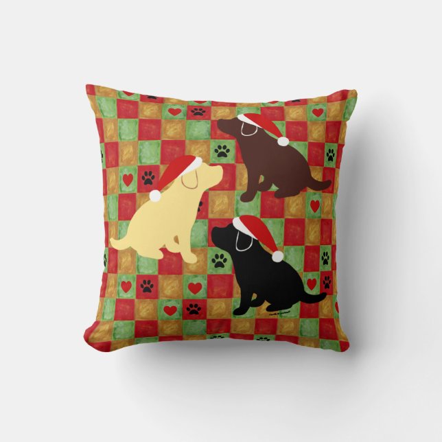 Christmas Quilt Labrador Puppy Pillow (Front)