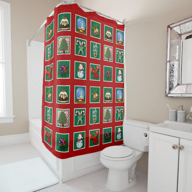 Christmas "Quilt" Shower Curtain (In Situ)