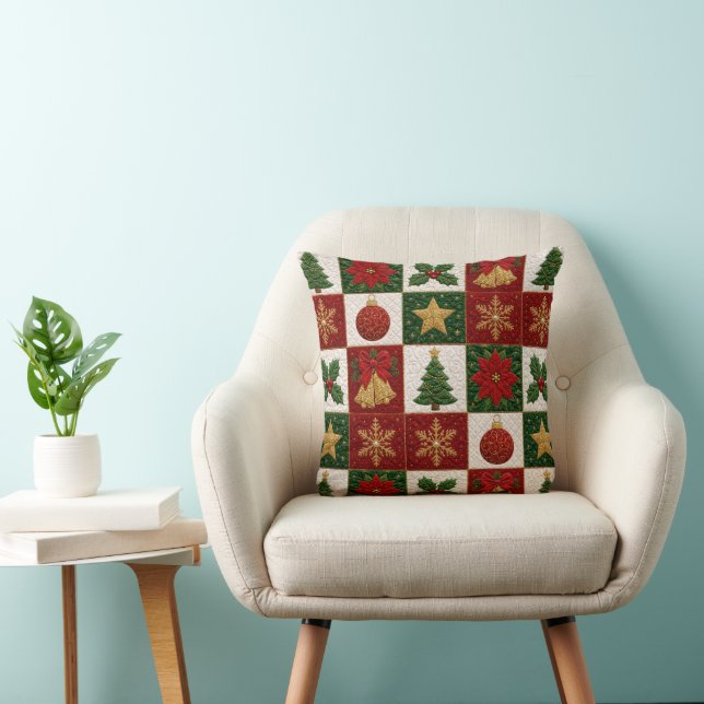 Christmas Quilt Squares Cushion (Chair)