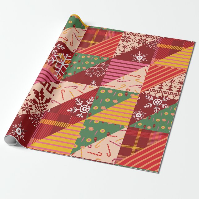 Christmas Quilt Wrapping Paper (Unrolled)
