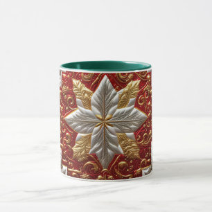 CHRISTMAS ~ Quilted 3D ~ Red, Green and Gold ~ Mug
