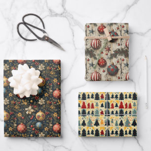 Christmas Quilted Pattern Wrapping Paper Sheet