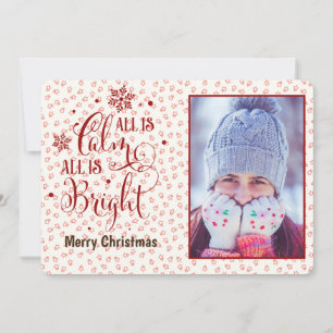 Christmas Quote/All is Calm/Personalised/Red Holiday Card