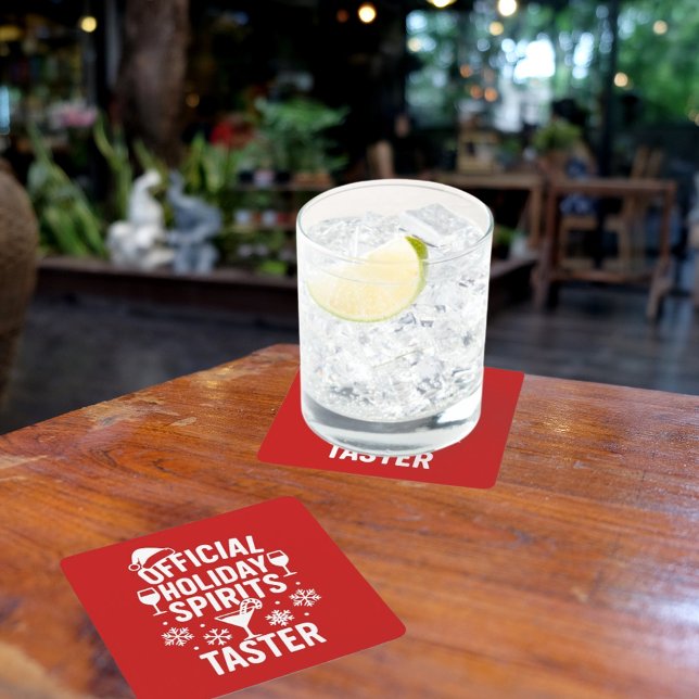 Christmas quote funny party spirits taster red square paper coaster (Creator Uploaded)