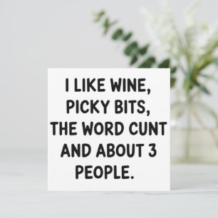 Christmas Quote I Like Wine Rude Festive Sarcastic Holiday Card