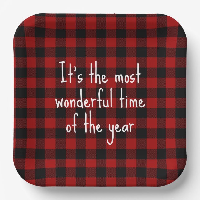 Christmas Quote on Buffalo Plaid  Napkins Paper Plate (Front)