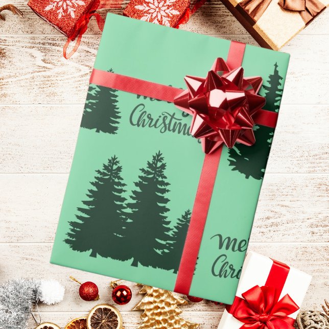Christmas Quote Tree Pattern Elegant Black Green Wrapping Paper (Creator Uploaded)