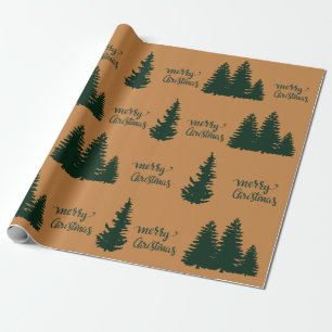 Christmas Quote Tree Pattern Elegant Black Orange Wrapping Paper