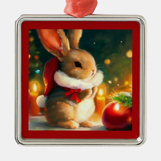 Christmas Rabbit 1 Metal Tree Decoration (Front)