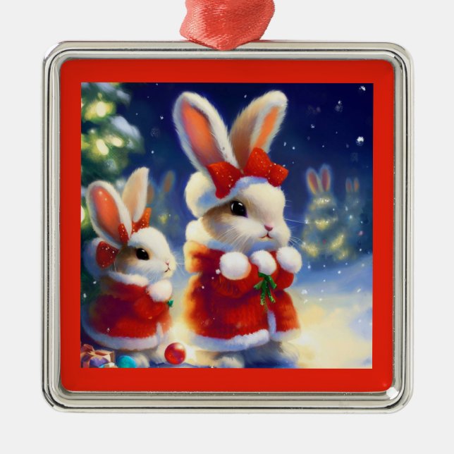 Christmas Rabbit 3 Metal Tree Decoration (Front)
