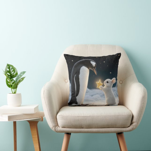 Christmas Rabbit and Penguin with Neon Star Cushion (Chair)