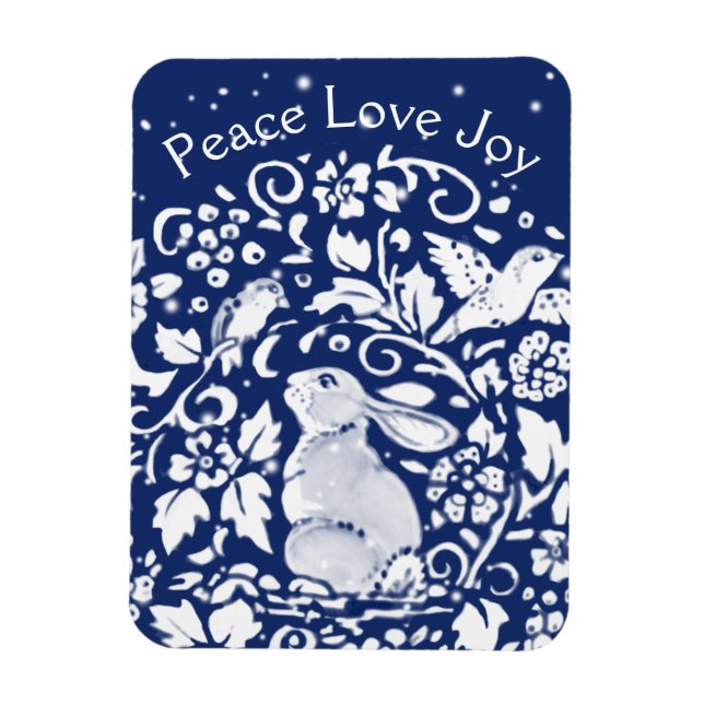Christmas Rabbit Blue White Peace Love Joy Unique  Magnet (Vertical)