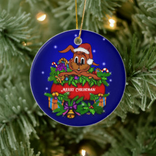 Christmas Rabbit Ceramic Tree Decoration