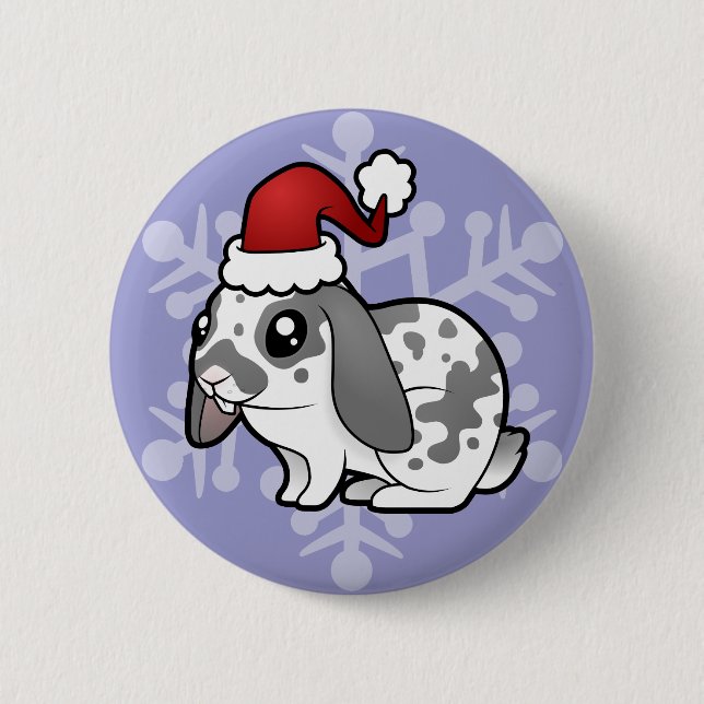 Christmas Rabbit (floppy ear smooth hair) 6 Cm Round Badge (Front)