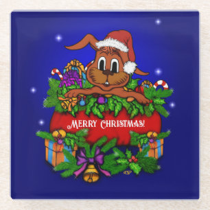 Christmas Rabbit Glass Coaster