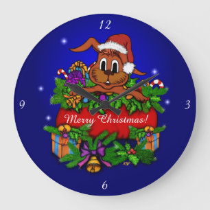 Christmas Rabbit Large Clock