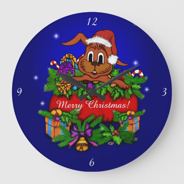 Christmas Rabbit Large Clock (Front)
