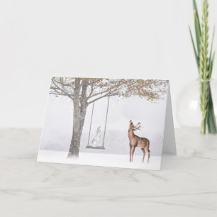 Christmas Rabbit on Tree On Winter Swing  Card