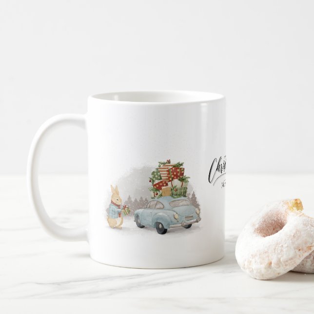 Christmas Rabbit Peter and Car Coffee Mug (With Donut)