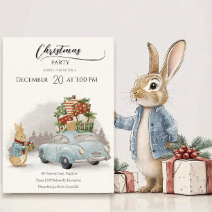 Christmas Rabbit Peter and Car Invitation