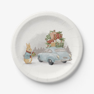 Christmas Rabbit Peter and Car Paper Plate